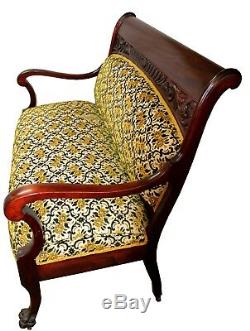 Antique Late 19th c. Rosewood Upholstered Settee & Rocker Set