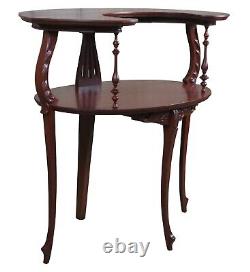 Antique Late Victorian 2 Tier Mahogany Carved Etagere End Table Dessert Serving