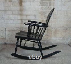 Antique Late Victorian Black Painted Oak Stag Back Hunt Rocker Rocking Chair