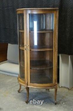 Antique Late Victorian Canadian Oak Corner Display Curio Cabinet