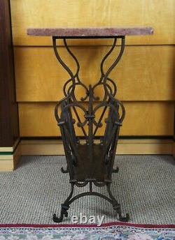 Antique Late Victorian Cast Iron & Marble Magazine Rack Parlor Side Table 24