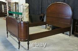 Antique Late Victorian Full Size Walnut Bed Curved Footboard Burled Accents