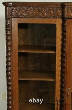 Antique Late Victorian Large Oak 3 Door Bookcase