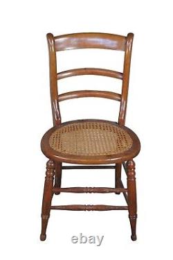 Antique Late Victorian Oak Ladderback Dining Side Chair Cane Seat