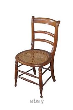 Antique Late Victorian Oak Ladderback Dining Side Chair Cane Seat