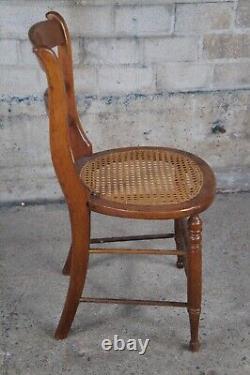 Antique Late Victorian Oak Ladderback Dining Side Chair Cane Seat