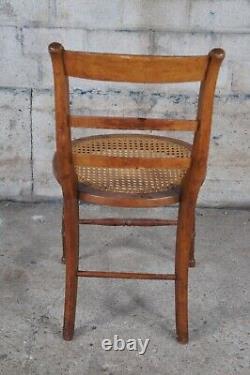 Antique Late Victorian Oak Ladderback Dining Side Chair Cane Seat