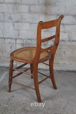 Antique Late Victorian Oak Ladderback Dining Side Chair Cane Seat