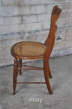 Antique Late Victorian Oak Ladderback Dining Side Chair Cane Seat