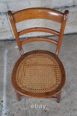 Antique Late Victorian Oak Ladderback Dining Side Chair Cane Seat