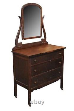 Antique Late Victorian Oak Vanity Dresser Chest of Drawers Wishbone Mirror 66