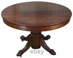 Antique Late Victorian Round Oak Claw Foot Pedestal Dining Table 45