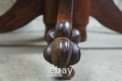 Antique Late Victorian Round Oak Claw Foot Pedestal Dining Table 45