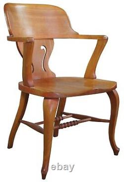 Antique Late Victorian Solid Cherry Saddle Seat Desk Arm Accent Chair