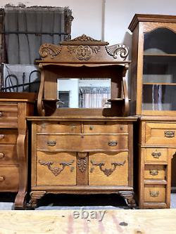 Antique Late Victorian Solid Quartersawn Oak Buffet Sideboard Server Cabinet