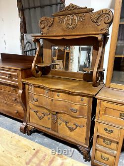 Antique Late Victorian Solid Quartersawn Oak Buffet Sideboard Server Cabinet