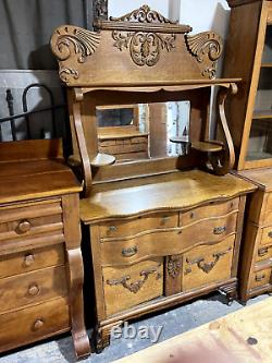 Antique Late Victorian Solid Quartersawn Oak Buffet Sideboard Server Cabinet