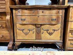 Antique Late Victorian Solid Quartersawn Oak Buffet Sideboard Server Cabinet