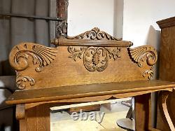 Antique Late Victorian Solid Quartersawn Oak Buffet Sideboard Server Cabinet