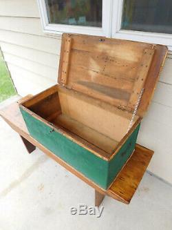 Antique Late Victorian Tiger Bamboo Wicker Lock Carrying Linen Storage Box Chest