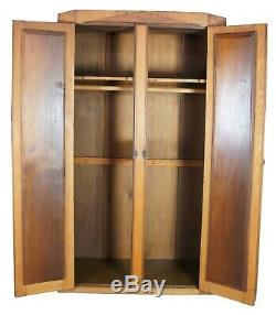 Antique Late Victorian Turn of the Century Oak Clothing Armoire Wardrobe Closet