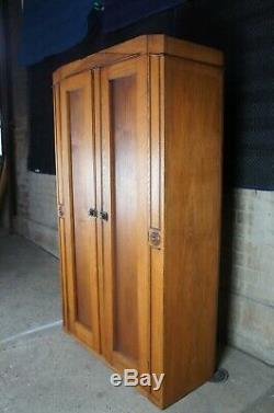 Antique Late Victorian Turn of the Century Oak Clothing Armoire Wardrobe Closet