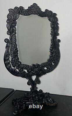 Antique Late Victorian Vanity / Table Mirror / Make Up Mirror, Cast Iron c1890