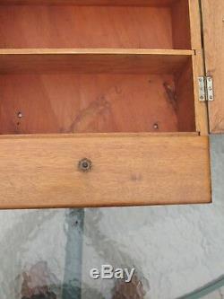 Antique Mahogany Wood Medicine Cabinet Late 1800s Mirror & Drawer Orig Hardware