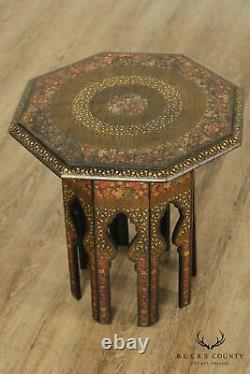 Antique Middle Eastern Moorish Polychrome Painted Taboret Side Table