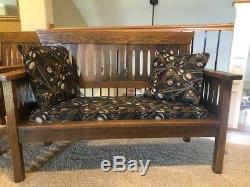 Antique Mission Bench & Chair, Mission Oak, Mid-late 1800's, with billiard fabric