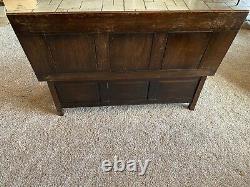 Antique Monks Bench Table Storage, Late 1800s, Revival, Linen Fold Design