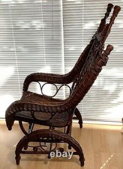 Antique Natural Gliding Wicker Rocker from Late 1800s
