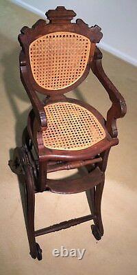 Antique Oak Folding High Chair and rocker from late 1800's with cane seat