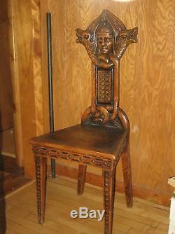 Antique Oak Hall Chair Viking Motif Late 19th Century