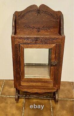 Antique Oak Medicine Cabinet withSpoon Carved Eastlake Design Circa Late 1800's