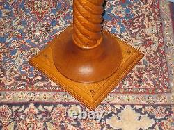 Antique Oak Pedestal Plant Stand Round Base Twisted Rope Column Square Tier Top
