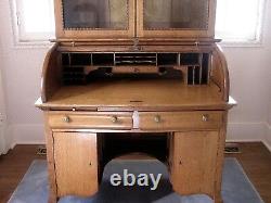Antique Oak RollTop Desk with Bookcase, Drawers, File Slots, Cubbies Late 1800s