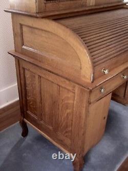 Antique Oak RollTop Desk with Bookcase, Drawers, File Slots, Cubbies Late 1800s