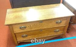 Antique Oak Two Drawer Dresser Chest Simple Elegance Late 1800's Restored