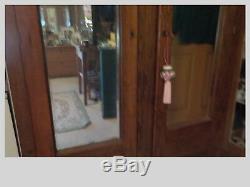 Antique Oak Wardrobe Armoire in Original Condition Two Doors Late 1800 & Mirror