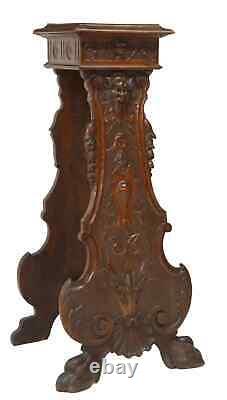 Antique Pedestal, Stand, Hall, Italian Renaissance Revival Walnut, Late 1800's