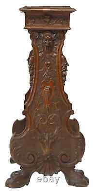 Antique Pedestal, Stand, Hall, Italian Renaissance Revival Walnut, Late 1800's