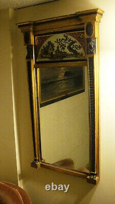 Antique Regency Style late 19th Early 20th Eglomise Giltwood Pier Mirror PAIR