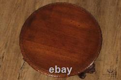 Antique Renaissance Revival Mahogany Lion Carved Round Taboret Side Drinks Table