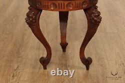 Antique Renaissance Revival Mahogany Lion Carved Round Taboret Side Drinks Table