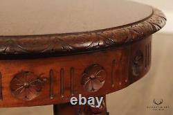 Antique Renaissance Revival Mahogany Lion Carved Round Taboret Side Drinks Table