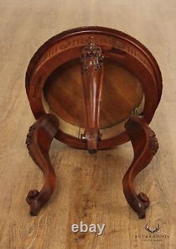 Antique Renaissance Revival Mahogany Lion Carved Round Taboret Side Drinks Table