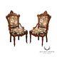 Antique Renaissance Revival Pair of Carved Walnut Armchairs