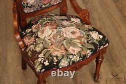 Antique Renaissance Revival Pair of Carved Walnut Armchairs