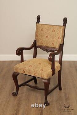 Antique Renaissance Revival Set of Twelve Carved Oak Dining Chairs